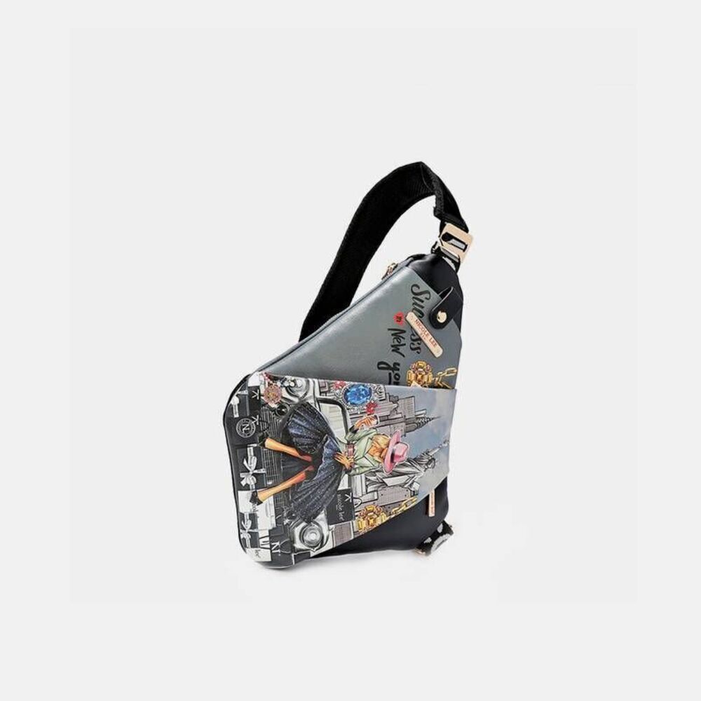 🎁25% Off BundleNicole Lee USA Vegan Leather Leopard & Lip Crossbody Bag Dk Grey